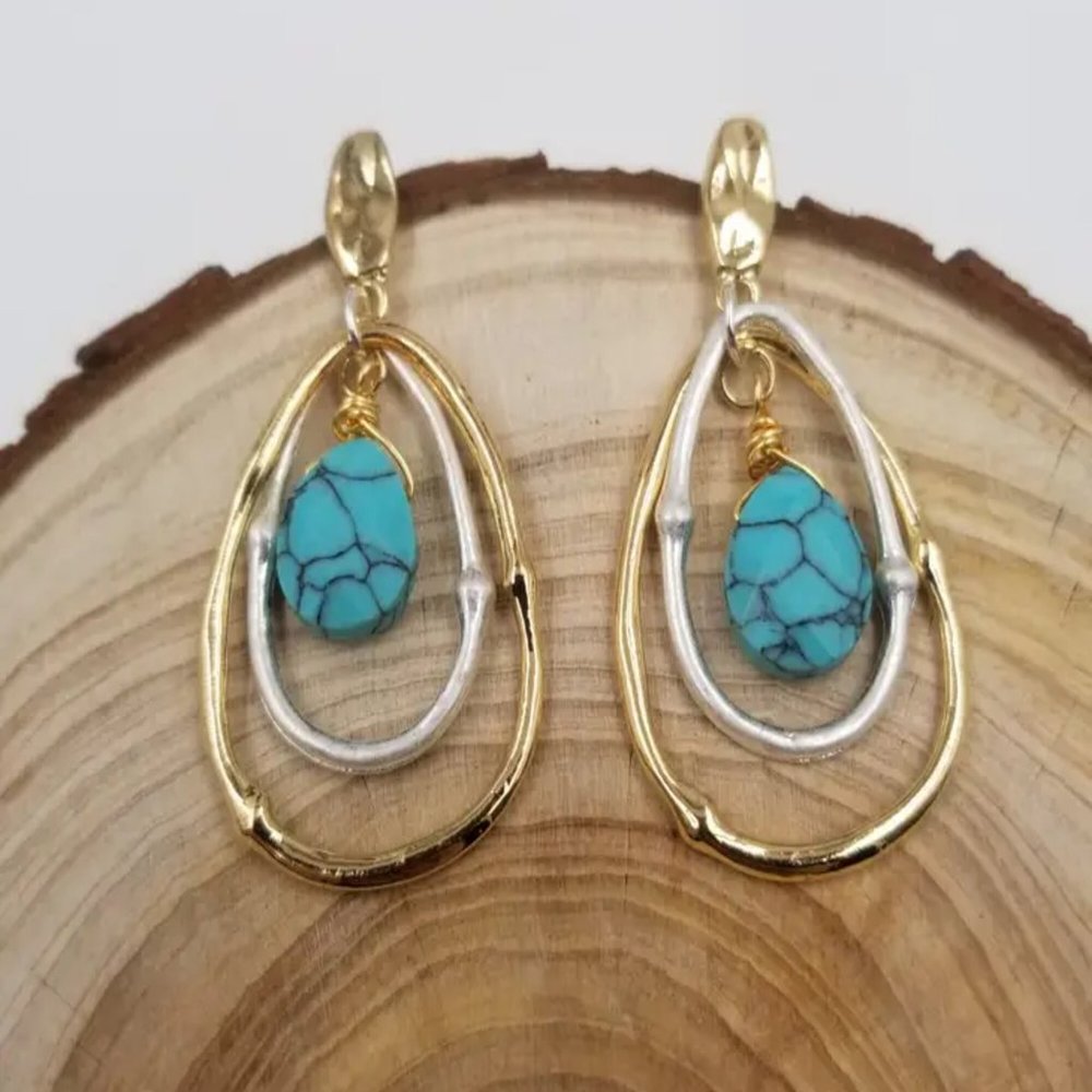 Turquoise Gold and Silver Drop Earrings